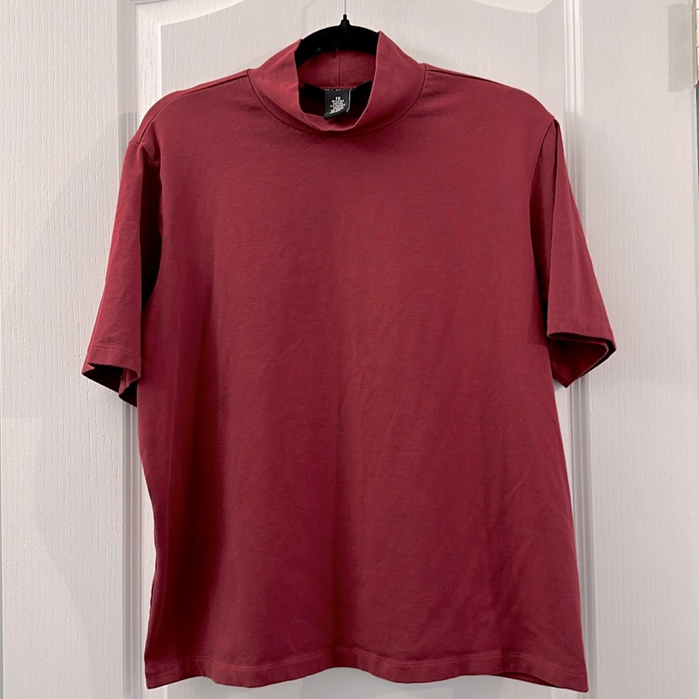 ❤️Dialogue wine red mock turtleneck stretchy short sleeve top
